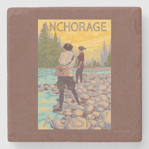 Women Fly Fishing - Anchorage, Alaska Stone Coaster