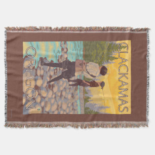 Women Fly Fishing - Clackamas, Oregon Throw Blanket