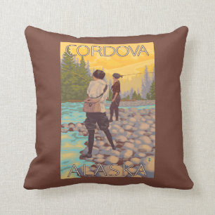 Women Fly Fishing - Cordova, Alaska Throw Pillow