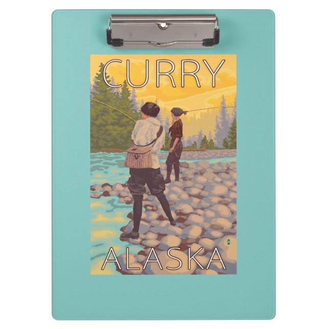 Women Fly Fishing - Curry, Alaska Clipboard (Front)