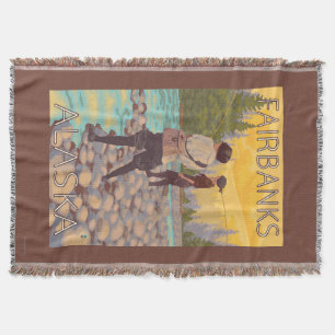 Women Fly Fishing - Fairbanks, Alaska Throw Blanket