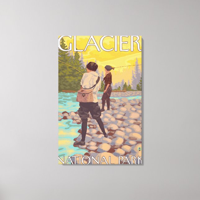 Women Fly Fishing - Glacier National Park, MT Canvas Print (Front)