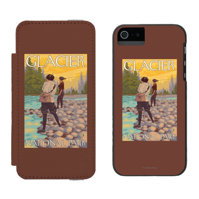 Women Fly Fishing - Glacier National Park, MT Incipio iPhone Wallet Case (Side by Side)