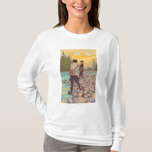 Women Fly Fishing - Glacier National Park, MT T-Shirt