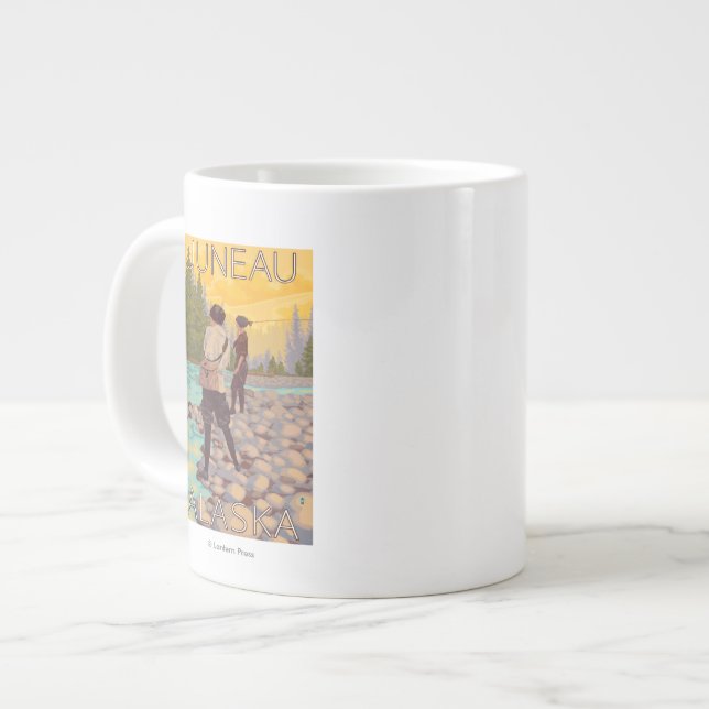 Women Fly Fishing - Juneau, Alaska Large Coffee Mug (Front Left)