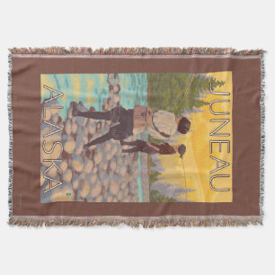 Women Fly Fishing - Juneau, Alaska Throw Blanket