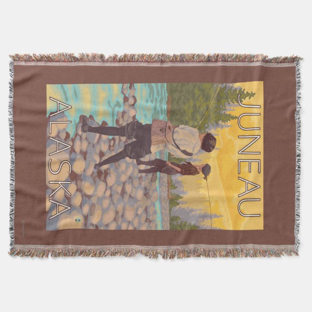 Women Fly Fishing - Juneau, Alaska Throw Blanket (Front)