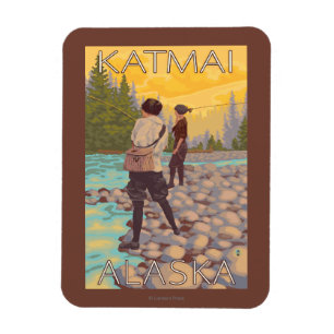 Women Fly Fishing - Katmai, Alaska Magnet