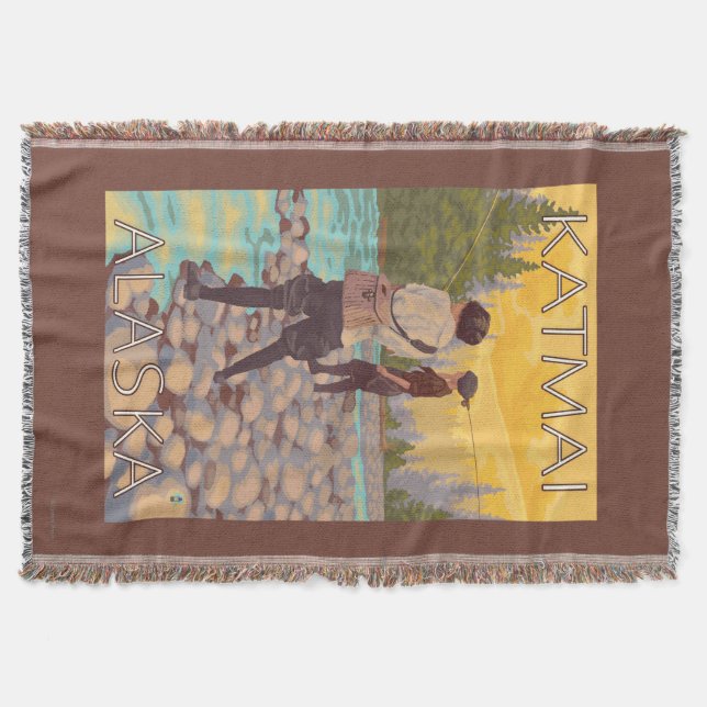 Women Fly Fishing - Katmai, Alaska Throw Blanket (Front)