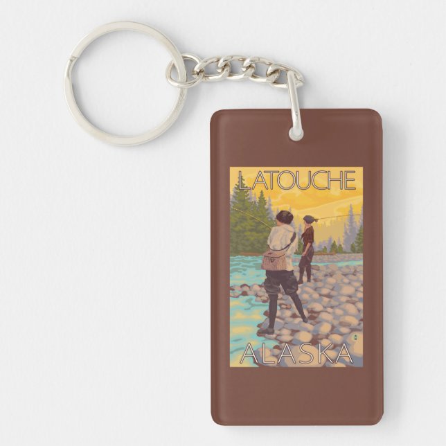 Women Fly Fishing - Latouche, Alaska Keychain (Front)