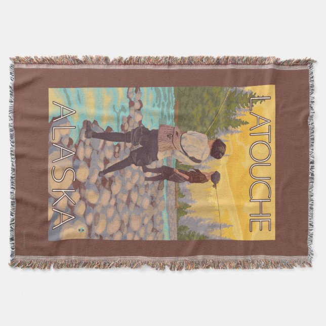 Women Fly Fishing - Latouche, Alaska Throw Blanket (Front)