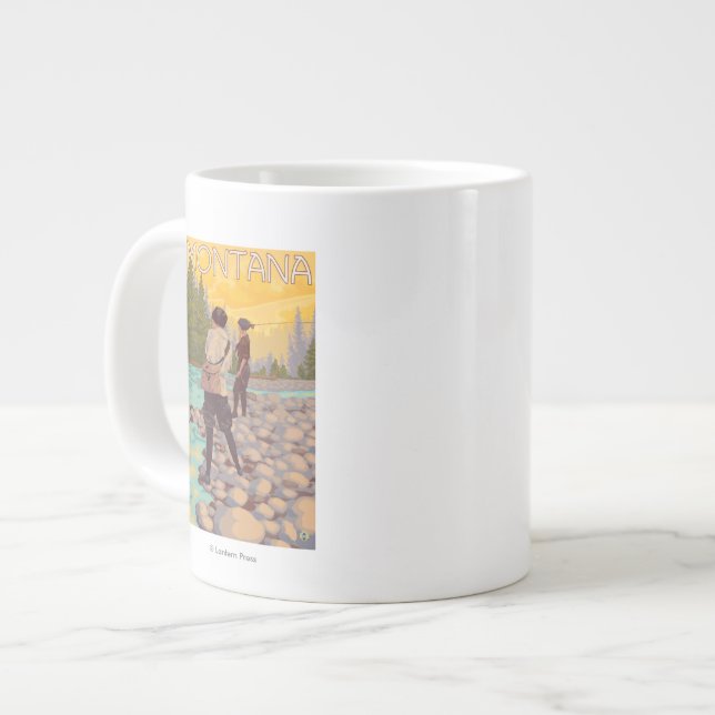 Women Fly Fishing - Montana Large Coffee Mug (Front Left)