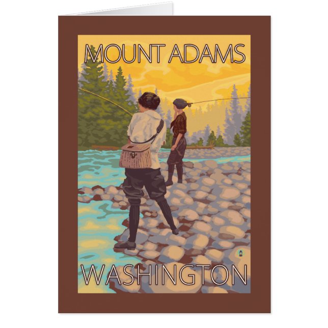 Women Fly Fishing - Mount Adams, Washington (Front)