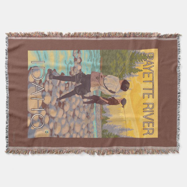 Women Fly Fishing - Payette River, Idaho Throw Blanket (Front)
