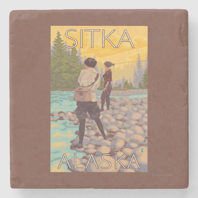 Women Fly Fishing - Sitka, Alaska Stone Coaster (Front)