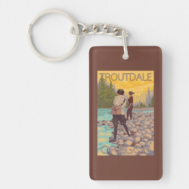 Women Fly Fishing - Troutdale, Oregon Keychain (Front)