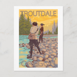 Women Fly Fishing - Troutdale, Oregon Postcard
