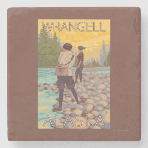 Women Fly Fishing - Wrangell, Alaska Stone Coaster