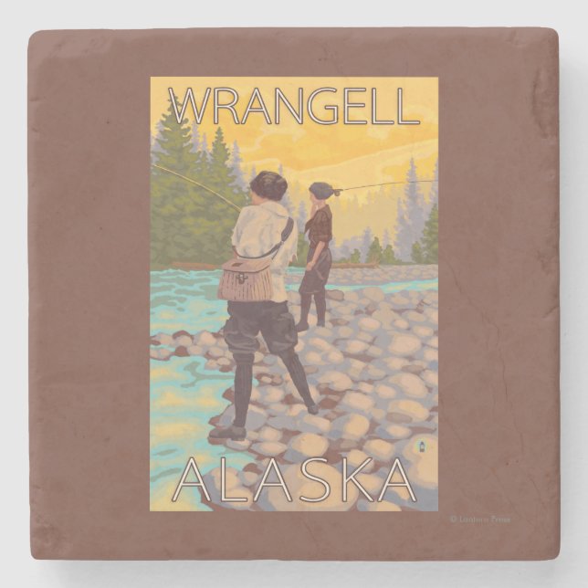 Women Fly Fishing - Wrangell, Alaska Stone Coaster (Front)