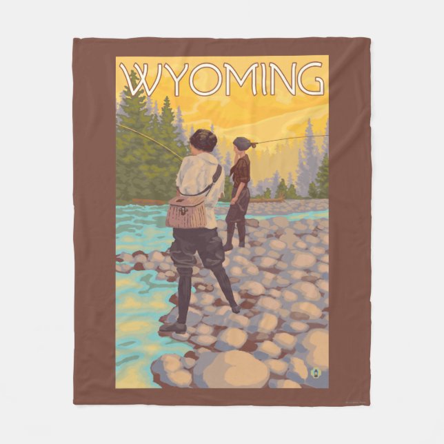 Women Fly Fishing - Wyoming Fleece Blanket (Front)