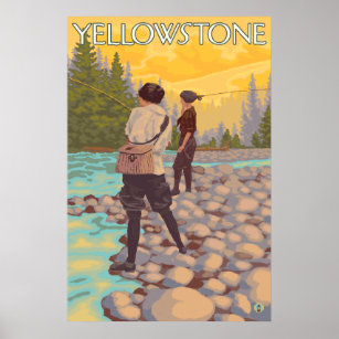Women Fly Fishing - Yellowstone National Park Poster