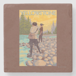 Women Fly Fishing - Yellowstone National Park Stone Coaster