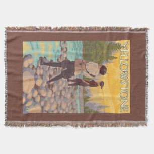 Women Fly Fishing - Yellowstone National Park Throw Blanket