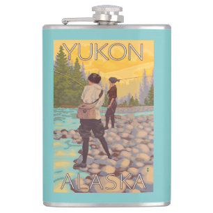 Women Fly Fishing - Yukon, Alaska Hip Flask