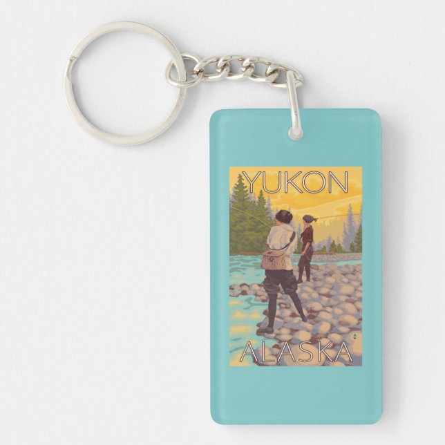 Women Fly Fishing - Yukon, Alaska Keychain (Front)