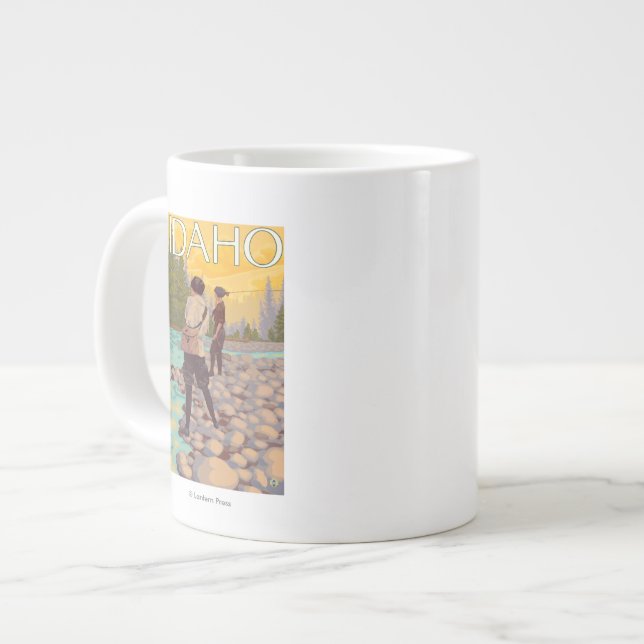 Women Fly FishingIdahoVintage Travel Poster Large Coffee Mug (Front Left)