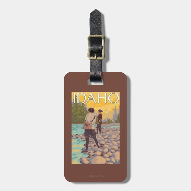 Women Fly FishingIdahoVintage Travel Poster Luggage Tag (Front Vertical)