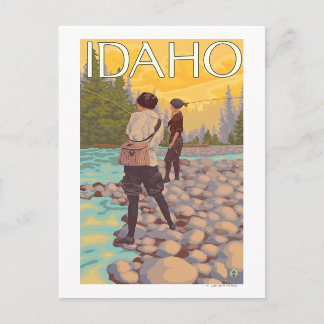 Women Fly FishingIdahoVintage Travel Poster Postcard (Front)