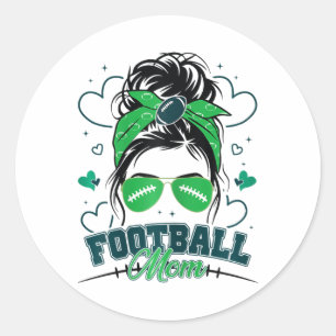 Women Footll Mom Mess Bun Footll Love Footll Playe Classic Round Sticker