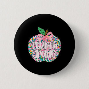 Women Fourth Grade Teacher Team Apple Floral Back 2 Inch Round Button