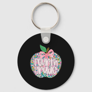 Women Fourth Grade Teacher Team Apple Floral Back Keychain