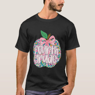 Women Fourth Grade Teacher Team Apple Floral Back  T-Shirt