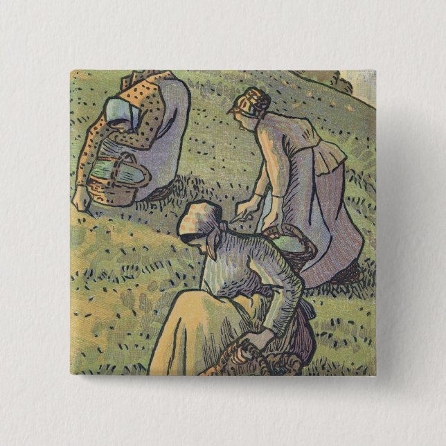 Women Gathering Mushrooms, from 'Travaux des Champ 2 Inch Square Button (Front)