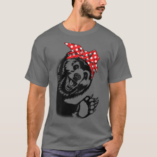 Women Girl Grizzly Bear With Bandana Headband and T-Shirt