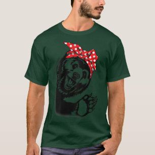 Women Girl Grizzly Bear With Bandana Headband and T-Shirt