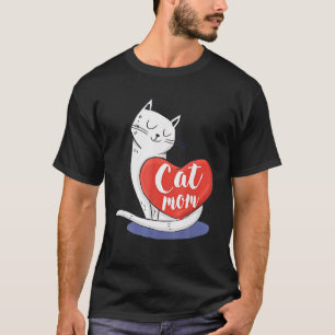 Women Girls Cat Mom Heart Crazy Cat Lady T-Shirt