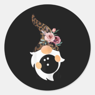 Women Girls Cute Bowling And Gnome With Leopard Fl Classic Round Sticker