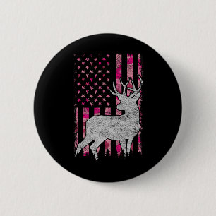 Women Girls Patriotic Pink Camo Usa Flag Deer Hunt 2 Inch Round Button