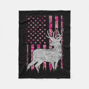 Women Girls Patriotic Pink Camo Usa Flag Deer Hunt Fleece Blanket