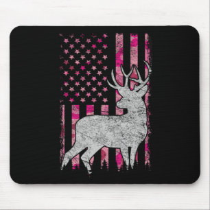 Women Girls Patriotic Pink Camo Usa Flag Deer Hunt Mouse Pad