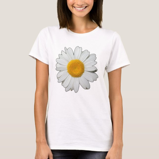 Women Girls White Daisy Flower T-Shirt (Front)