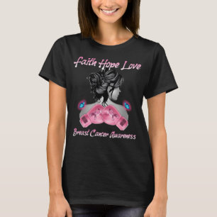 Women Gloves Boxing Faith Hope Love Breast Cancer  T-Shirt