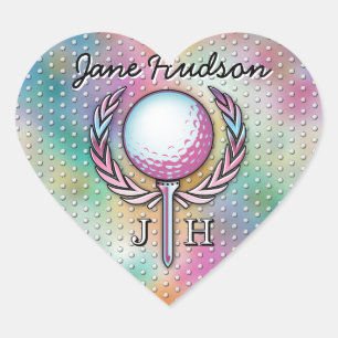Women Golfer Custom Monogram Design Heart Sticker