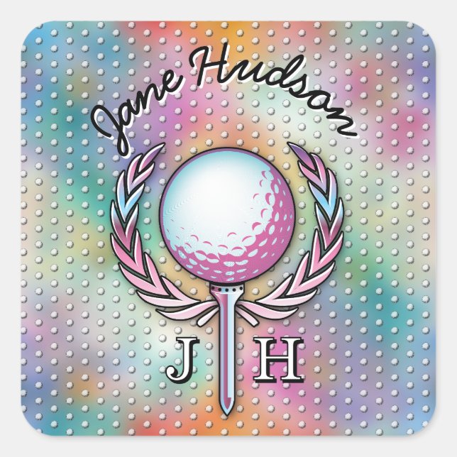 Women Golfer Custom Monogram Design Square Sticker (Front)