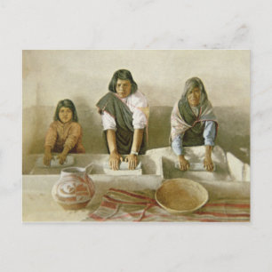 Women Grinding Corn, Pueblo of Laguna, c.1905 (col Postcard