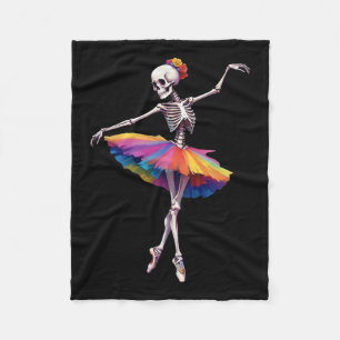 Women Halloween Dancing Skeleton Rainbow Ballerina Fleece Blanket